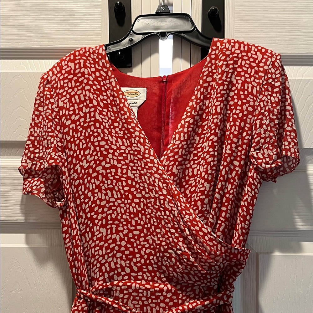 Talbots Red and White Wrap Silk Dress